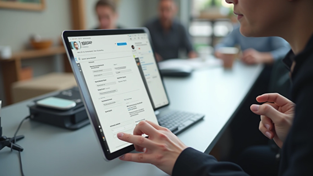 Designer che lavora su un form multi-step su tablet con wireframe e prototipo visibile sullo schermo, ambiente di design moderno
